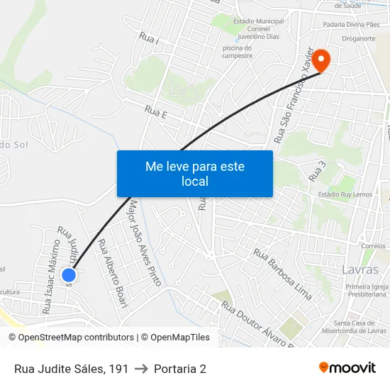 Rua Judite Sáles, 191 to Portaria 2 map