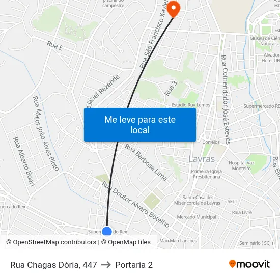 Rua Chagas Dória, 447 to Portaria 2 map