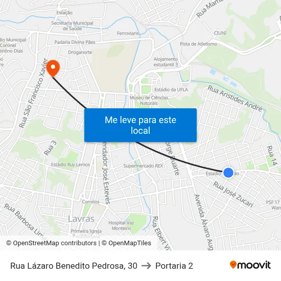 Rua Lázaro Benedito Pedrosa, 30 to Portaria 2 map
