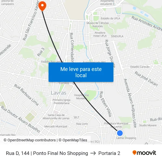 Rua D, 144 | Ponto Final No Shopping to Portaria 2 map