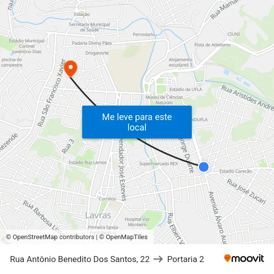 Rua Antônio Benedito Dos Santos, 22 to Portaria 2 map