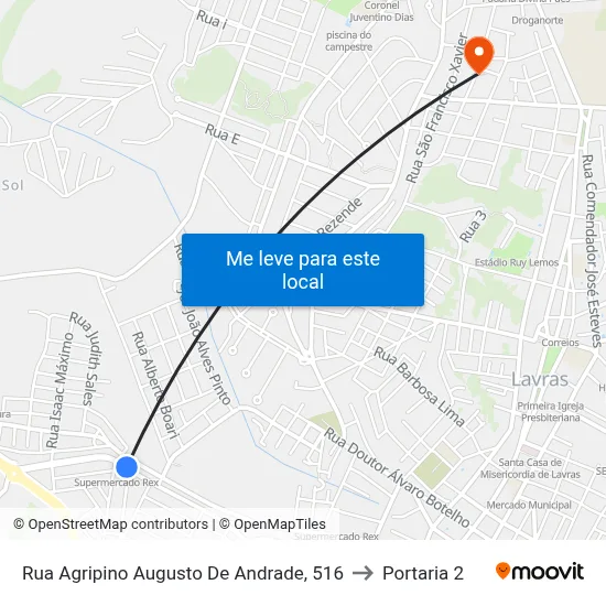 Rua Agripino Augusto De Andrade, 516 to Portaria 2 map