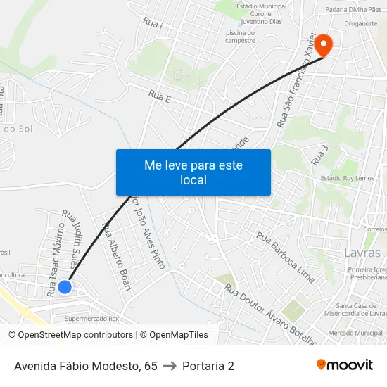 Avenida Fábio Modesto, 65 to Portaria 2 map