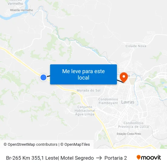 Br-265 Km 355,1 Leste| Motel Segredo to Portaria 2 map