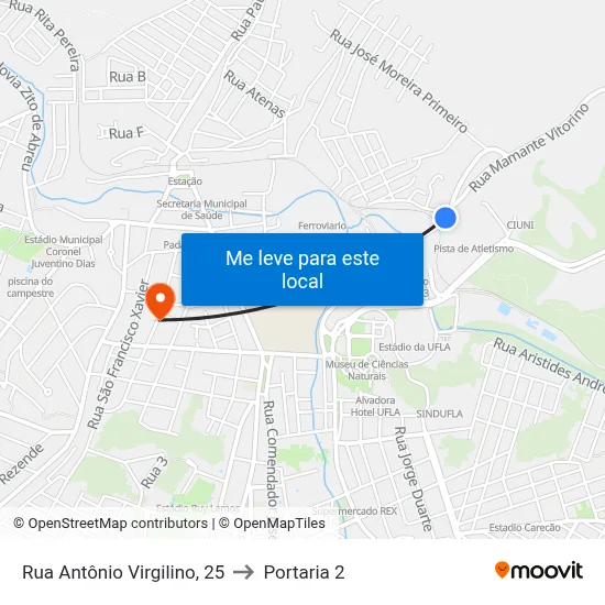 Rua Antônio Virgilino, 25 to Portaria 2 map