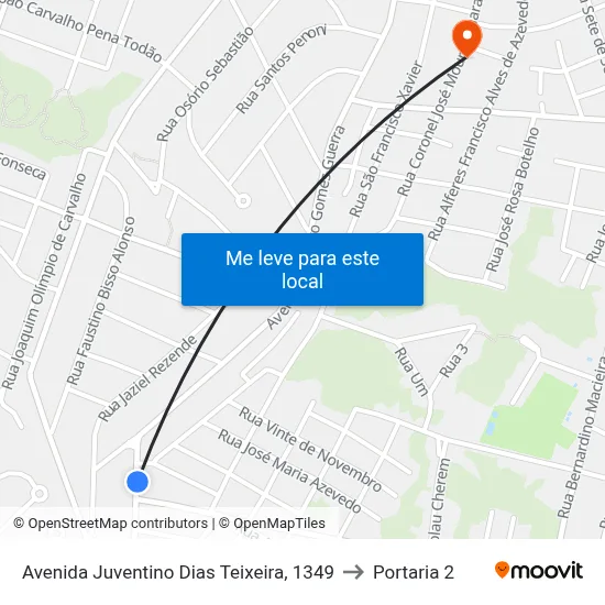 Avenida Juventino Dias Teixeira, 1349 to Portaria 2 map