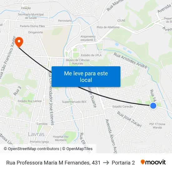 Rua Professora Maria M Fernandes, 431 to Portaria 2 map