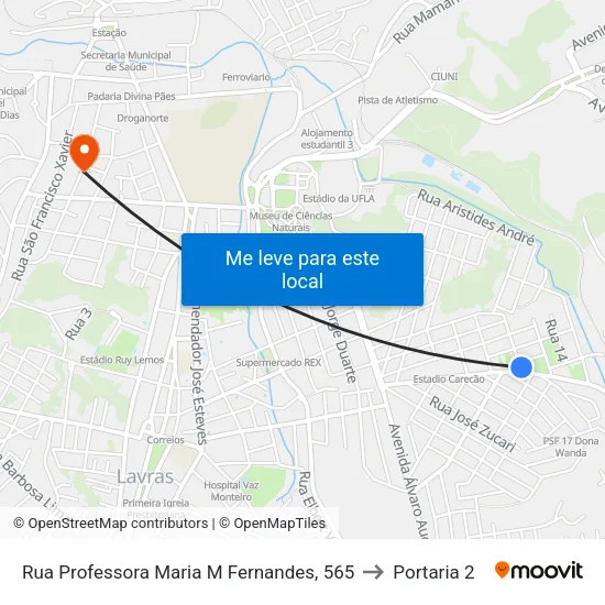 Rua Professora Maria M Fernandes, 565 to Portaria 2 map