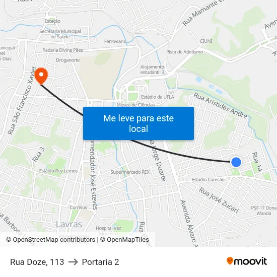 Rua Doze, 113 to Portaria 2 map