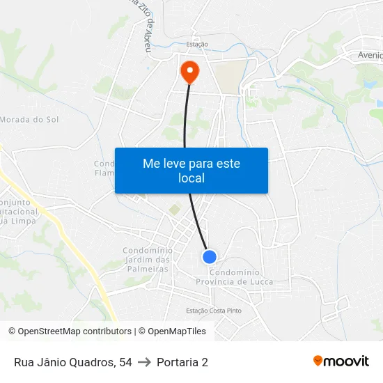 Rua Jânio Quadros, 54 to Portaria 2 map