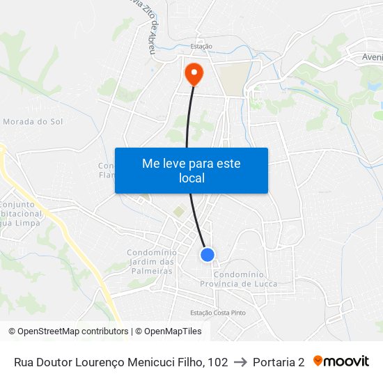 Rua Doutor Lourenço Menicuci Filho, 102 to Portaria 2 map