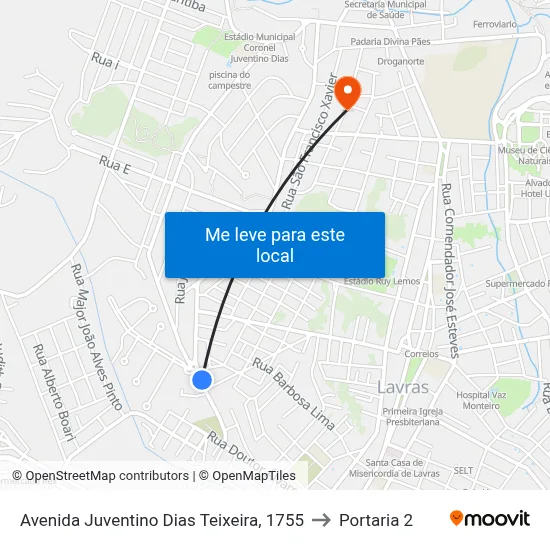 Avenida Juventino Dias Teixeira, 1755 to Portaria 2 map