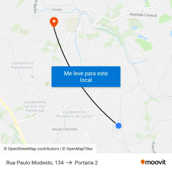 Rua Paulo Modesto, 134 to Portaria 2 map