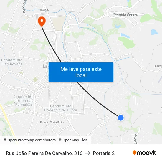 Rua João Pereira De Carvalho, 316 to Portaria 2 map