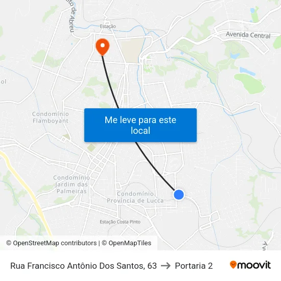 Rua Francisco Antônio Dos Santos, 63 to Portaria 2 map