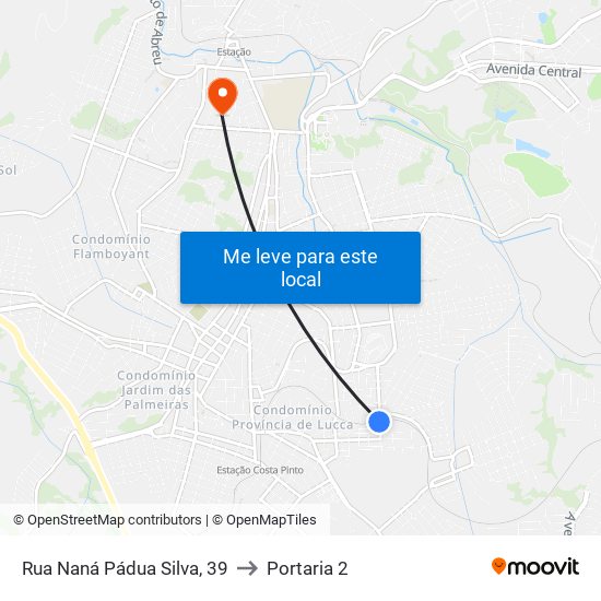 Rua Naná Pádua Silva, 39 to Portaria 2 map