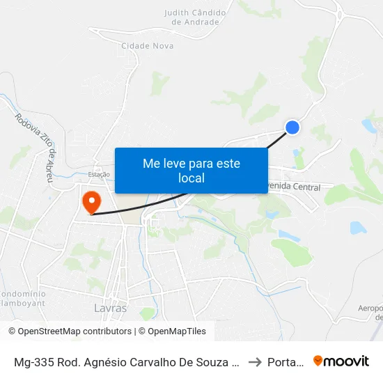 Mg-335 Rod. Agnésio Carvalho De Souza Km 86,0 Norte to Portaria 2 map