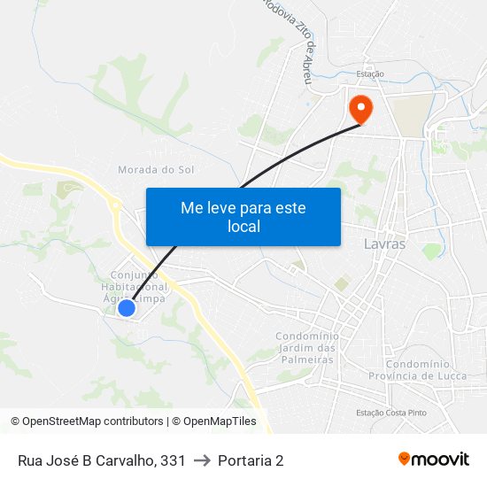 Rua José B Carvalho, 331 to Portaria 2 map