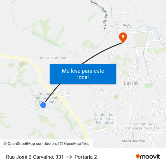 Rua José B Carvalho, 331 to Portaria 2 map