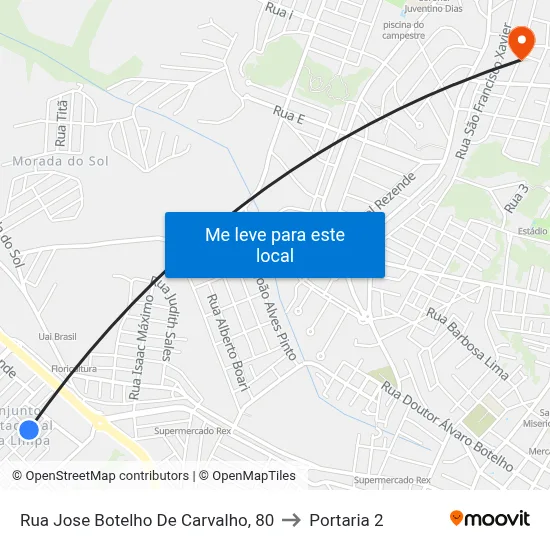 Rua Jose Botelho De Carvalho, 80 to Portaria 2 map