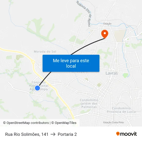 Rua Rio Solimões, 141 to Portaria 2 map
