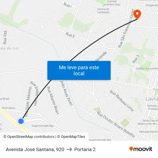 Avenida José Santana, 920 to Portaria 2 map