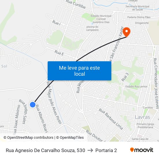 Rua Agnesio De Carvalho Souza, 530 to Portaria 2 map