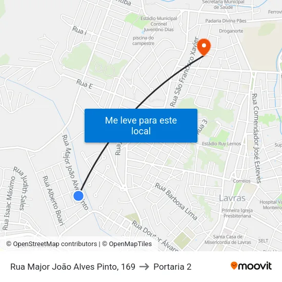 Rua Major João Alves Pinto, 169 to Portaria 2 map