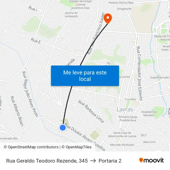 Rua Geraldo Teodoro Rezende, 345 to Portaria 2 map