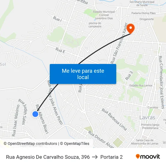 Rua Agnesio De Carvalho Souza, 396 to Portaria 2 map