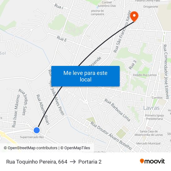 Rua Toquinho Pereira, 664 to Portaria 2 map
