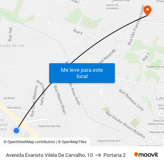 Avenida Evaristo Vilela De Carvalho, 10 to Portaria 2 map