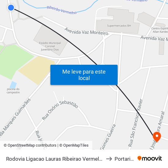 Rodovia Ligacao Lauras Ribeirao Vermelho, 265 to Portaria 2 map