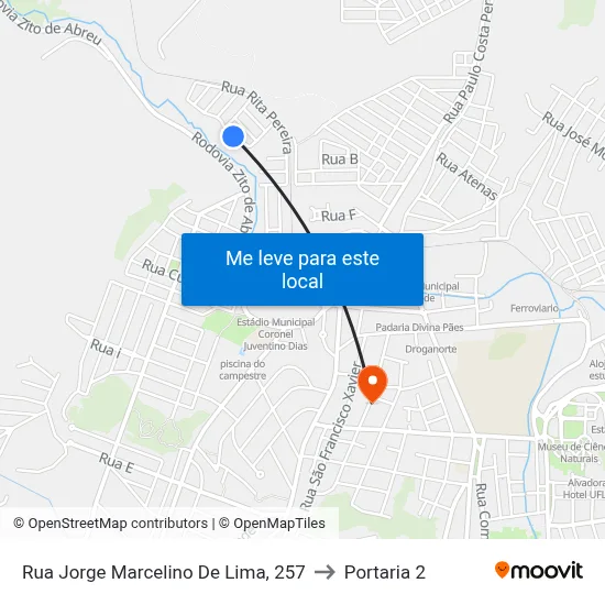 Rua Jorge Marcelino De Lima, 257 to Portaria 2 map