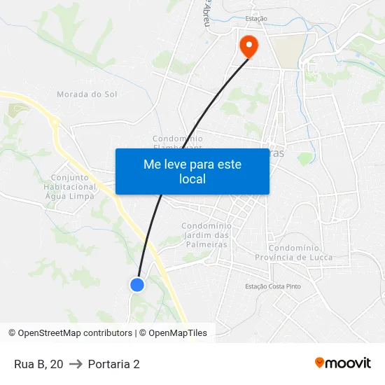 Rua B, 20 to Portaria 2 map