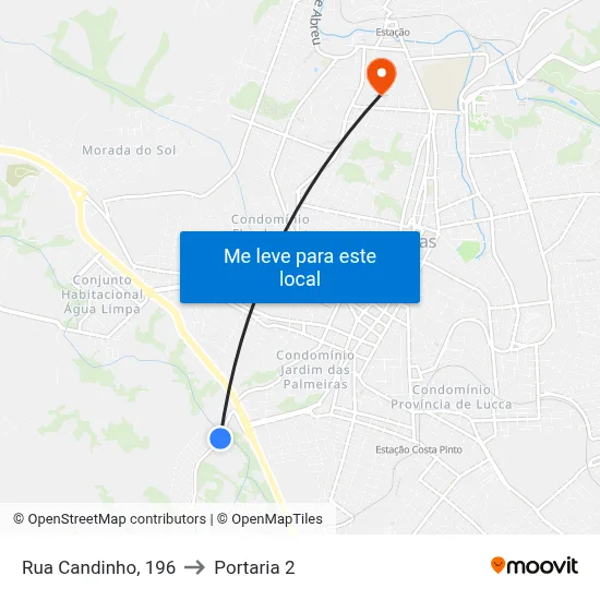 Rua Candinho, 196 to Portaria 2 map