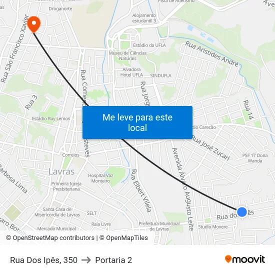 Rua Dos Ipês, 350 to Portaria 2 map