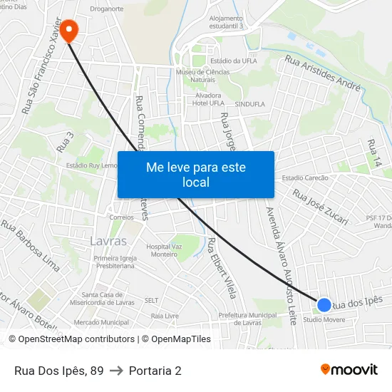 Rua Dos Ipês, 89 to Portaria 2 map