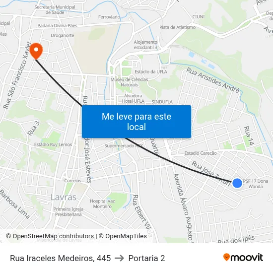 Rua Iraceles Medeiros, 445 to Portaria 2 map