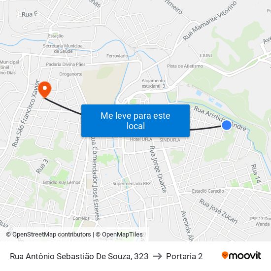 Rua Antônio Sebastião De Souza, 323 to Portaria 2 map