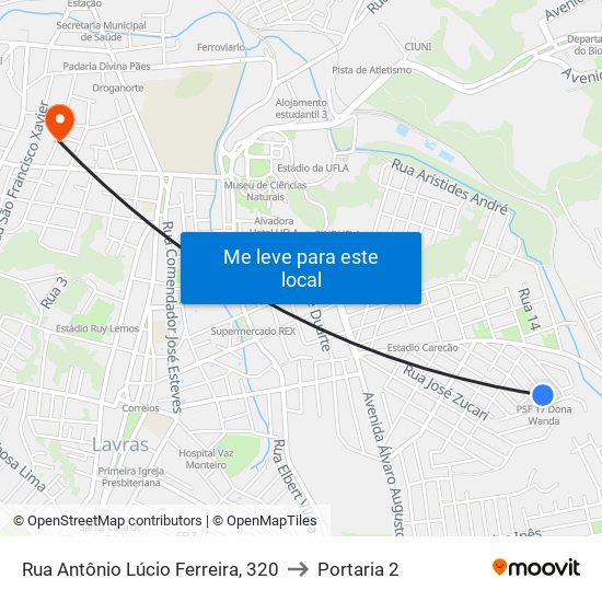 Rua Antônio Lúcio Ferreira, 320 to Portaria 2 map