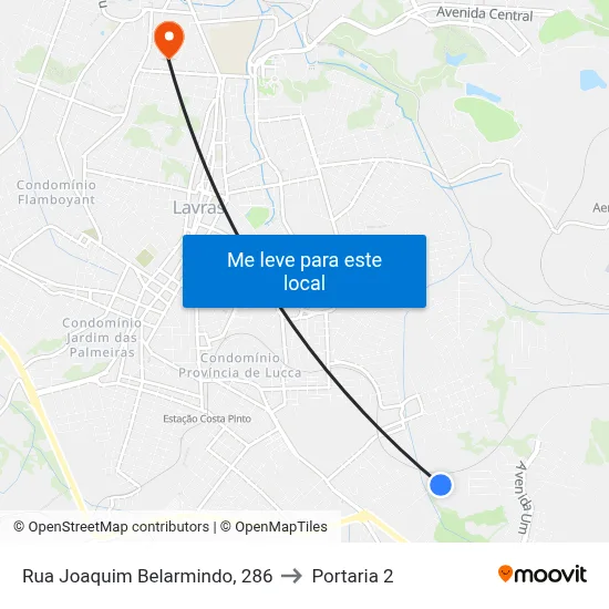 Rua Joaquim Belarmindo, 286 to Portaria 2 map
