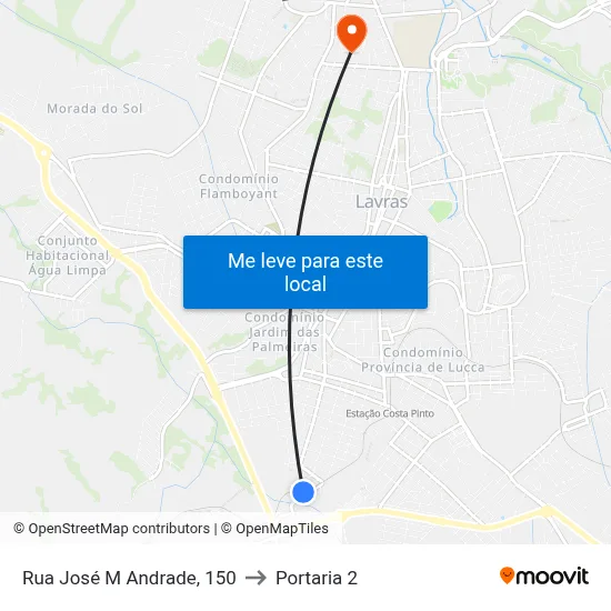 Rua José M Andrade, 150 to Portaria 2 map