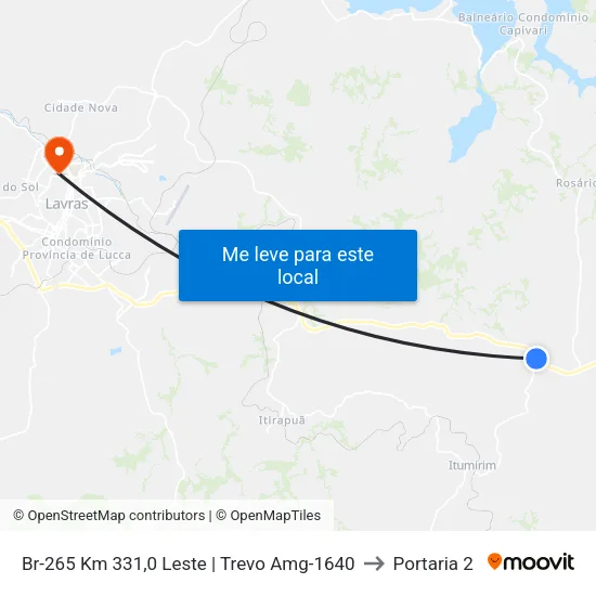Br-265 Km 331,0 Leste | Trevo Amg-1640 to Portaria 2 map