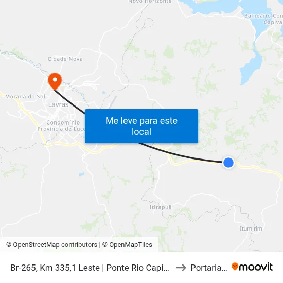 Br-265, Km 335,1 Leste | Ponte Rio Capivari to Portaria 2 map