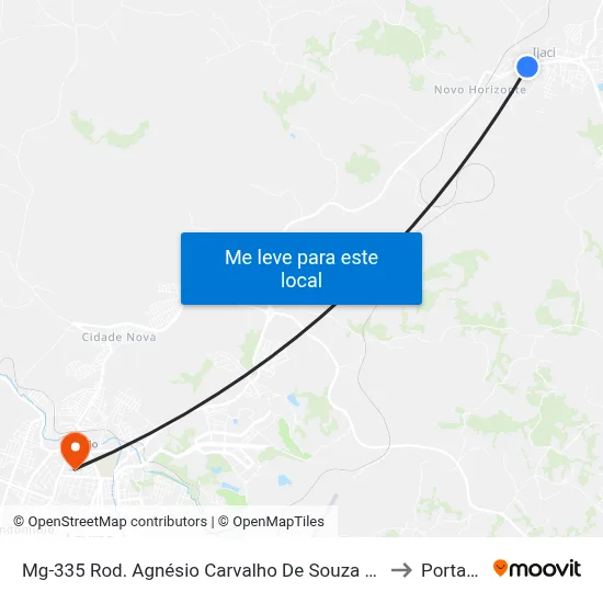 Mg-335 Rod. Agnésio Carvalho De Souza Km 77,6 Norte to Portaria 2 map