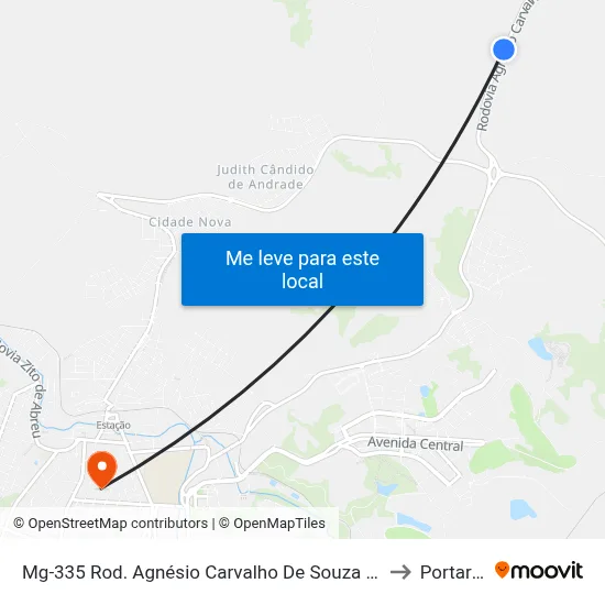 Mg-335 Rod. Agnésio Carvalho De Souza Km 83,2 Sul to Portaria 2 map