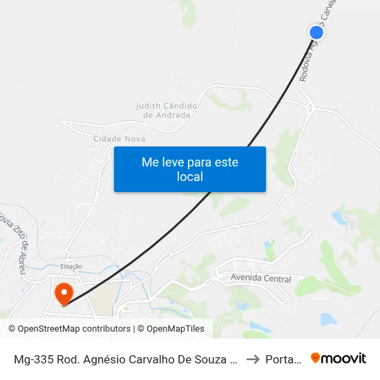 Mg-335 Rod. Agnésio Carvalho De Souza Km 83,2 Norte to Portaria 2 map