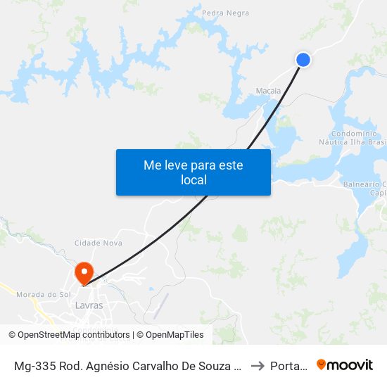 Mg-335 Rod. Agnésio Carvalho De Souza Km 70,4 Norte to Portaria 2 map