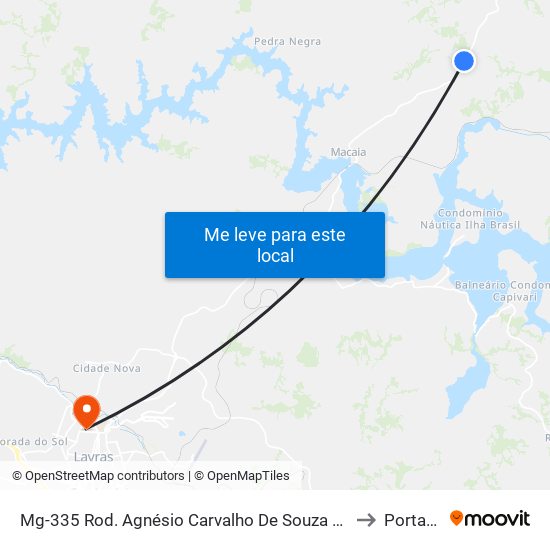 Mg-335 Rod. Agnésio Carvalho De Souza Km 67,4 Norte to Portaria 2 map